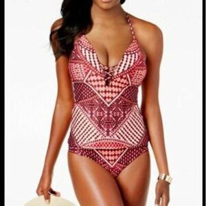 Kenneth Cole Hidden Paradise Tummy Control Halter Tankini Top and Bottoms Set